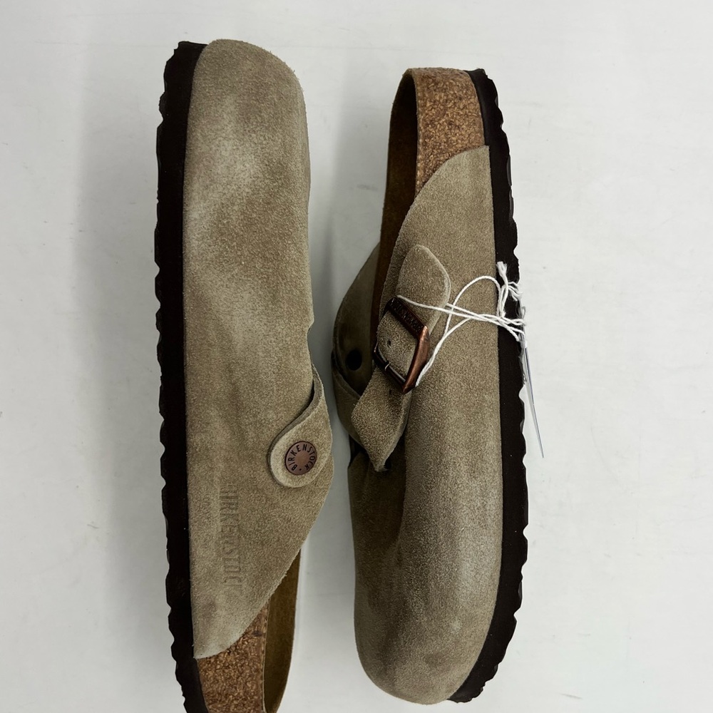 Birkenstock Boston Women 9 Men 7 Narrow Taupe Suede Clogs Slip On Shoes - Picture 11 of 16